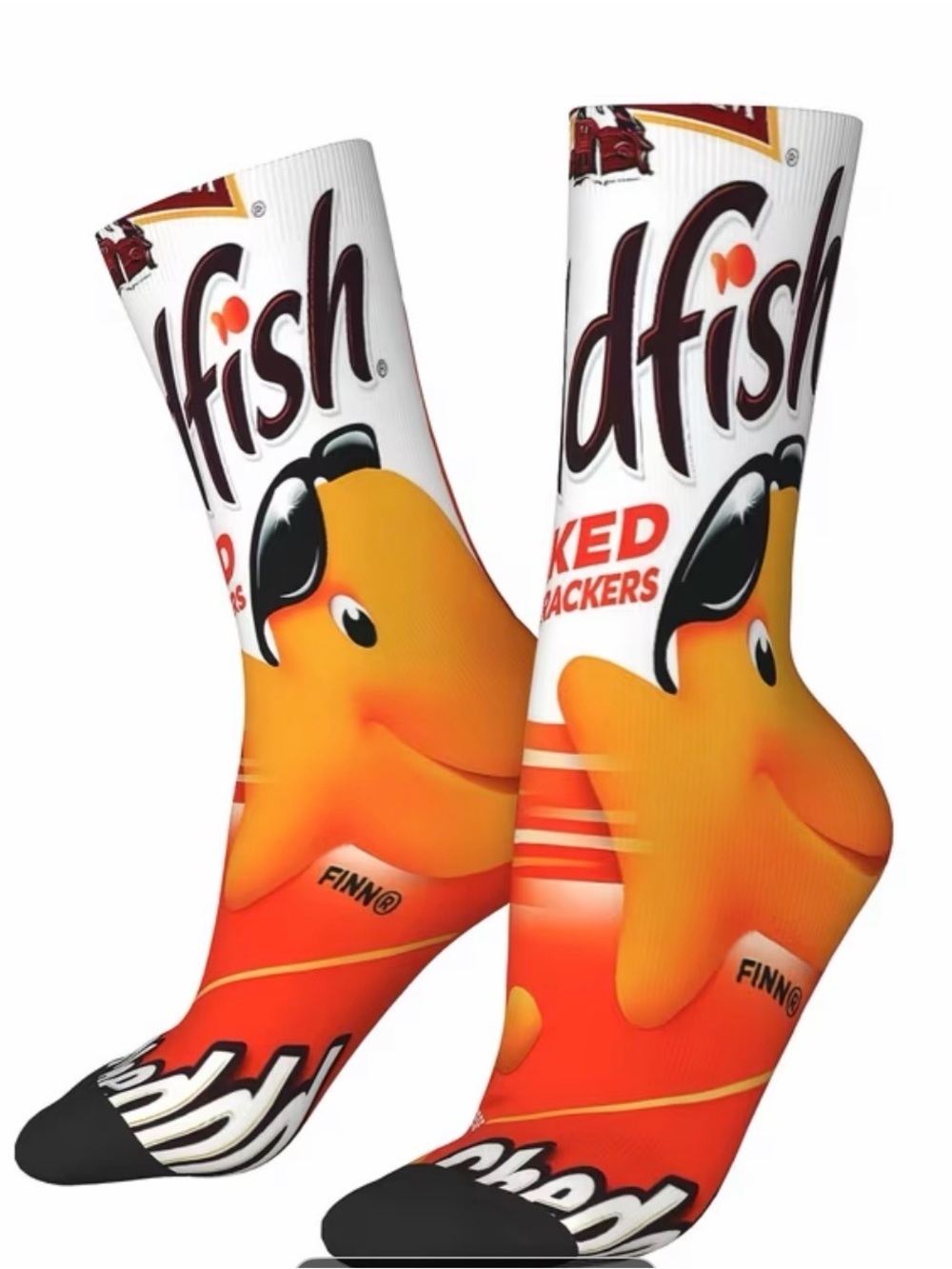 Goldfish Branded Orange Crew Socks with Graphic Starfish